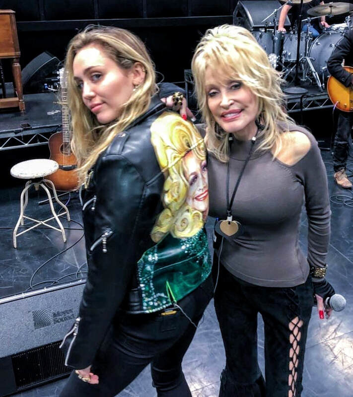 Dolly Parton and Miley Cyrus, leather jacket