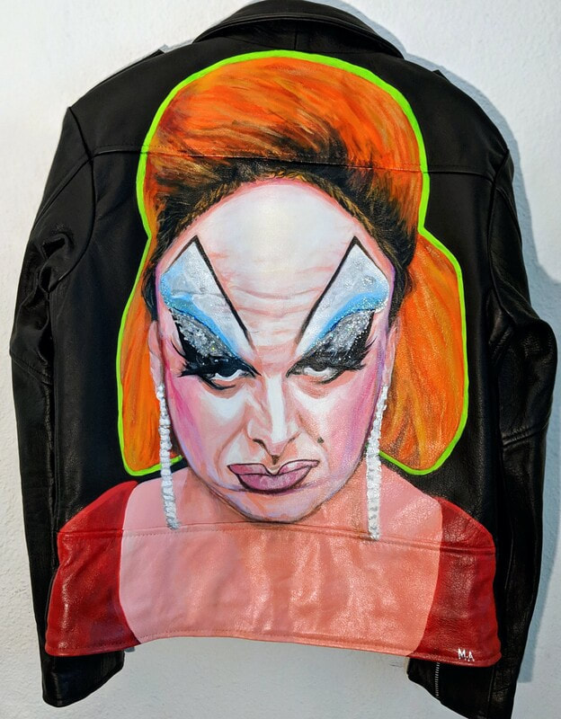 Divine, Pink Flamingos, John Waters, painting on leather jacket