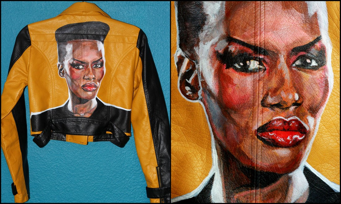 Grace Jones, Grace Jones portrait, Grace Jones jacket, painting